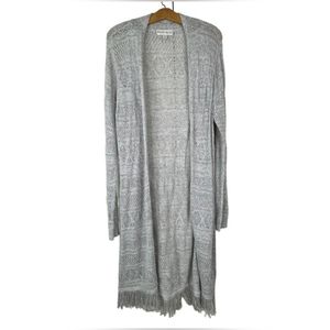 Knox Rose Open Front Cardigan Duster Metallic Fringe Trim Open Knit Women's XXL